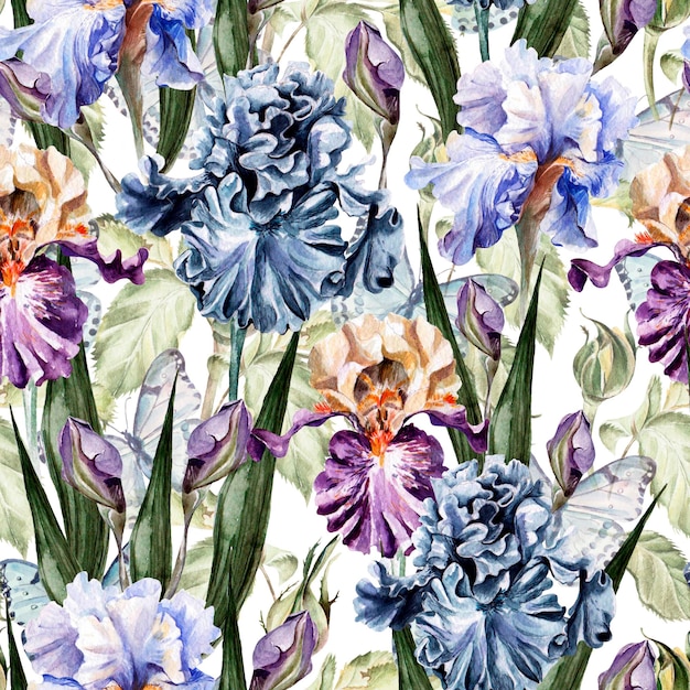 Aquarelpatroon met bloemen iris