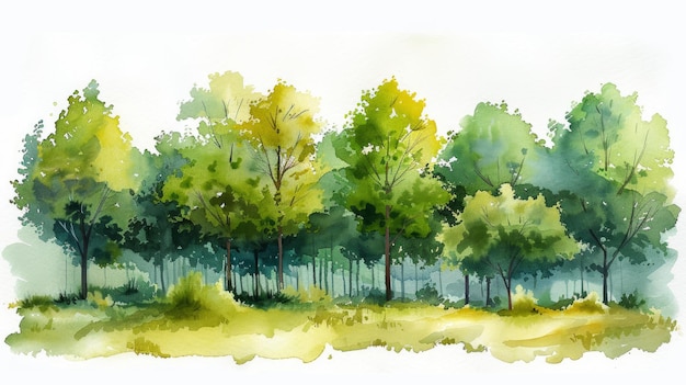 Aquarelscene met bomen en struiken Generatieve AI