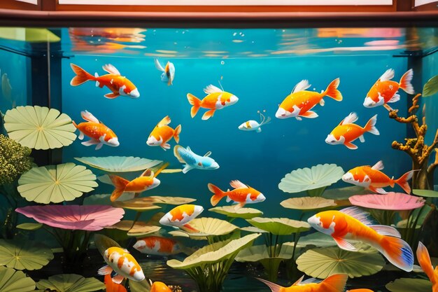 Aquarium fish aquarium beautiful koi breeds wallpaper background illustration