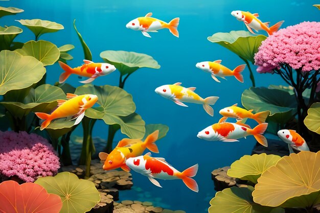 Аквариум Рыбы Аквариум Красивые породы Кой Настенные обои Иллюстрация фона