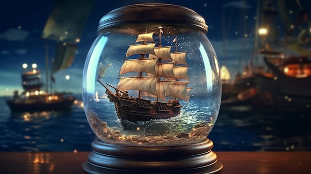 Aquarium glass jar setting pirate ship ambience Ai generated art