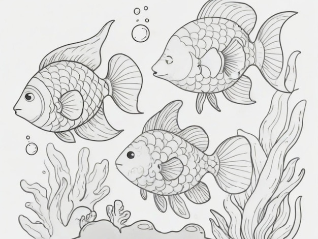 Photo an aquarium and small fish drawings for kids coloring page
