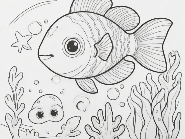 Photo an aquarium and small fish drawings for kids coloring page