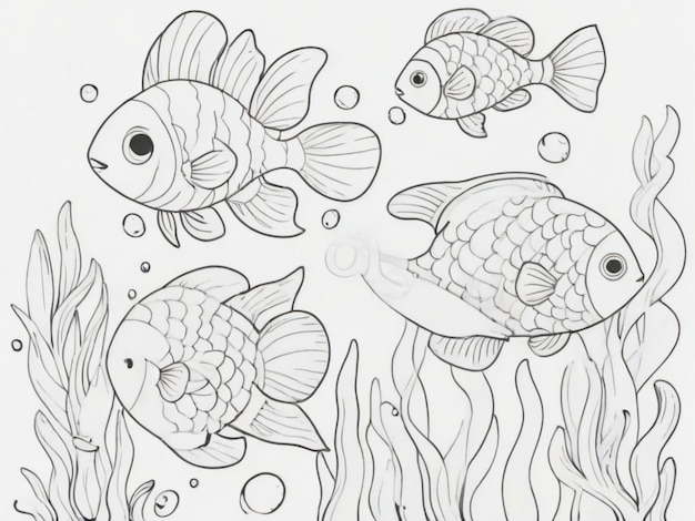 Foto disegni di un acquario e di piccoli pesci per bambini