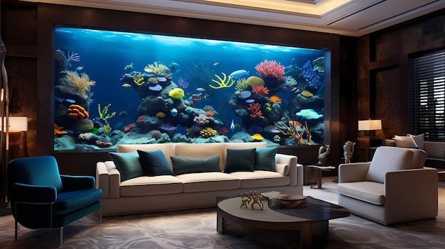 aquarium wall in a contemporary living room