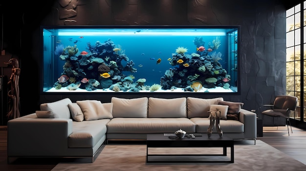 aquarium wall in a contemporary living room