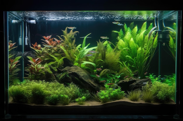 Aquarium with aquatic plants and seagrasses thriving in the water created with generative ai