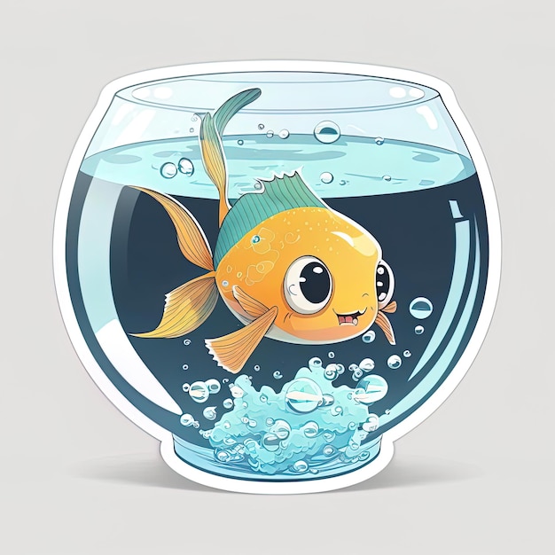 Aquatic Charm Cute Cartoon Fish in a Bowl Sticker