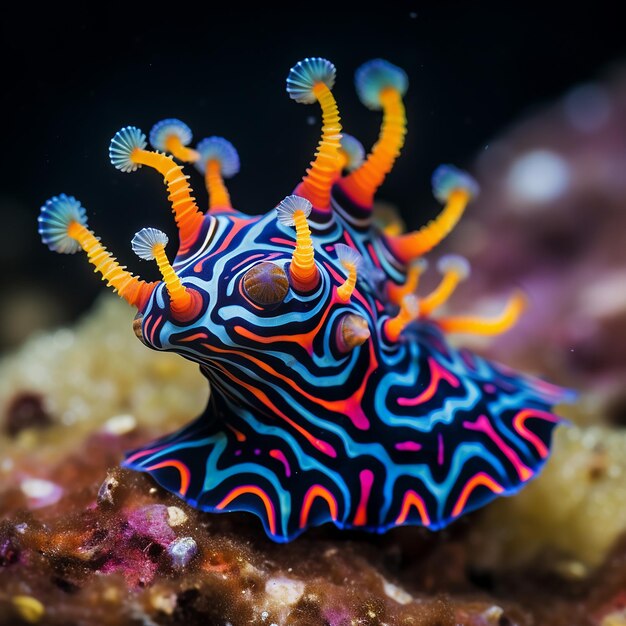 Photo an aquatic creature at the bottom of the ocean full of colorful body parts