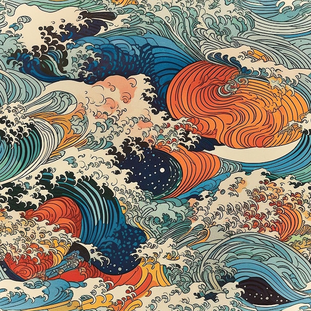 Foto la danza acquatica un paesaggio marittimo tradizionale giapponesescenario astratto con onde immagini a modello senza cuciture