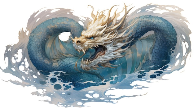 Photo aquatic dragon watercolor illustration generative ai aquatic