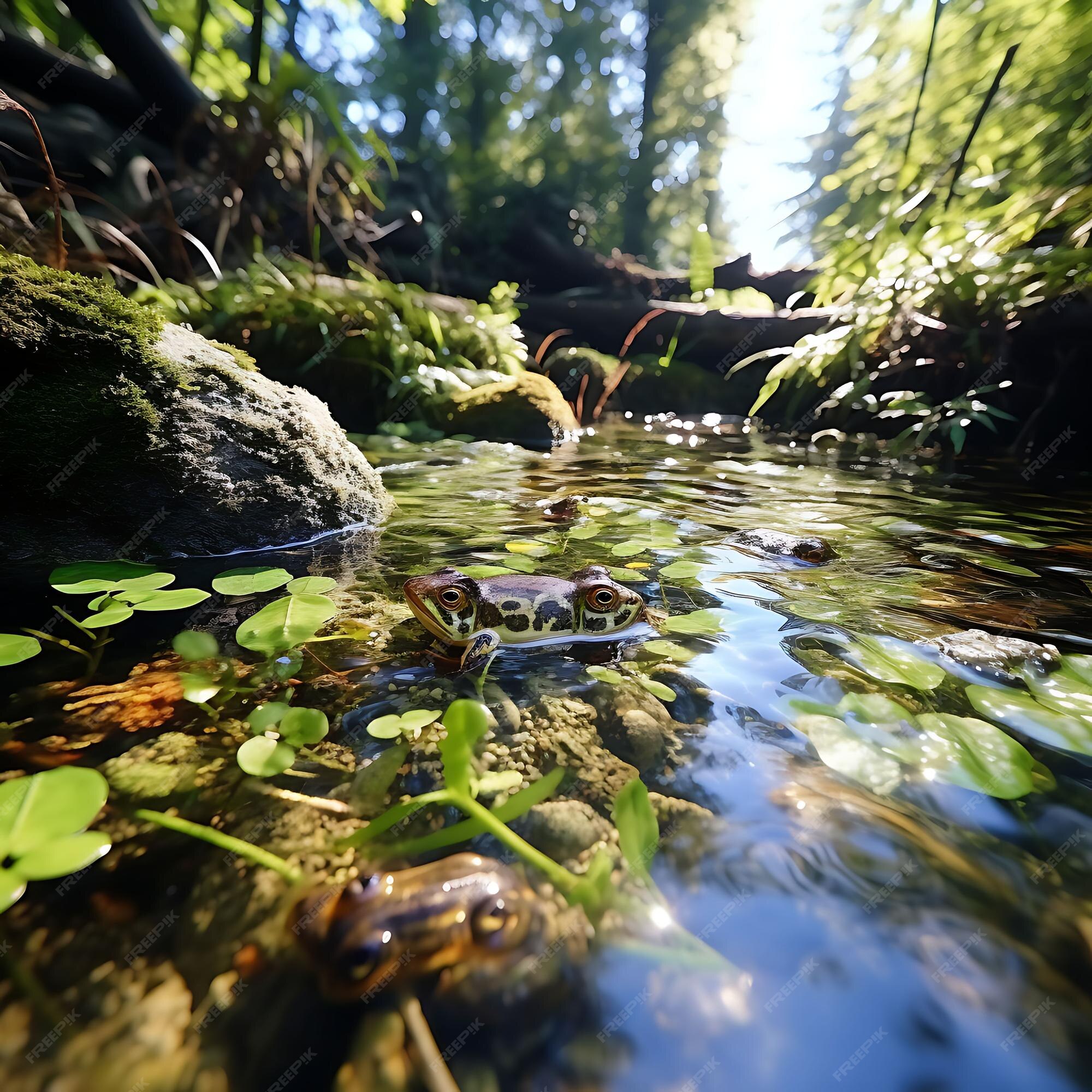 Premium AI Image | Aquatic Frog Habitat With Frogs Tadpoles and