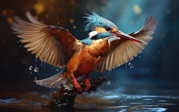 Aquatic Hunter Kingfisher Dive for Prey Generative AI