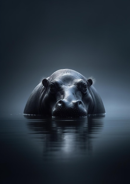 Aquatic Majesty Minimalistic Hippo in the Water Generative AI