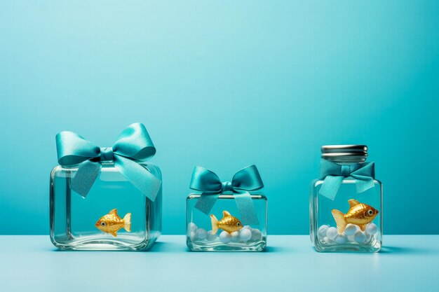 Aquatic petcentric minimalist style Christmas gifts isolated on a gradient background