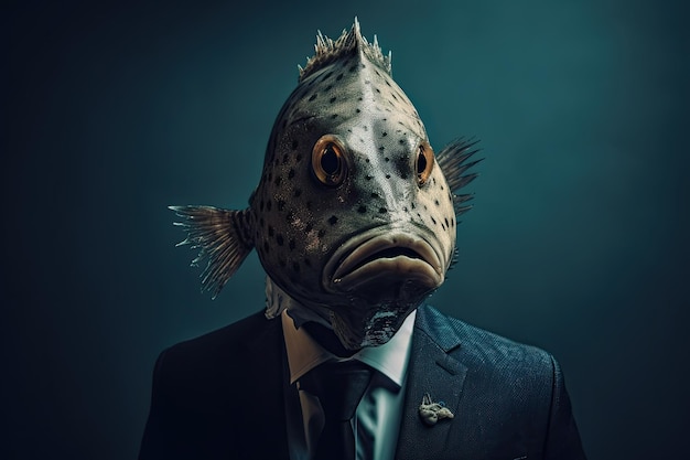 Foto pesce acquatico professionista sottomarino vestito per il successo nel suo ufficio ai generativa