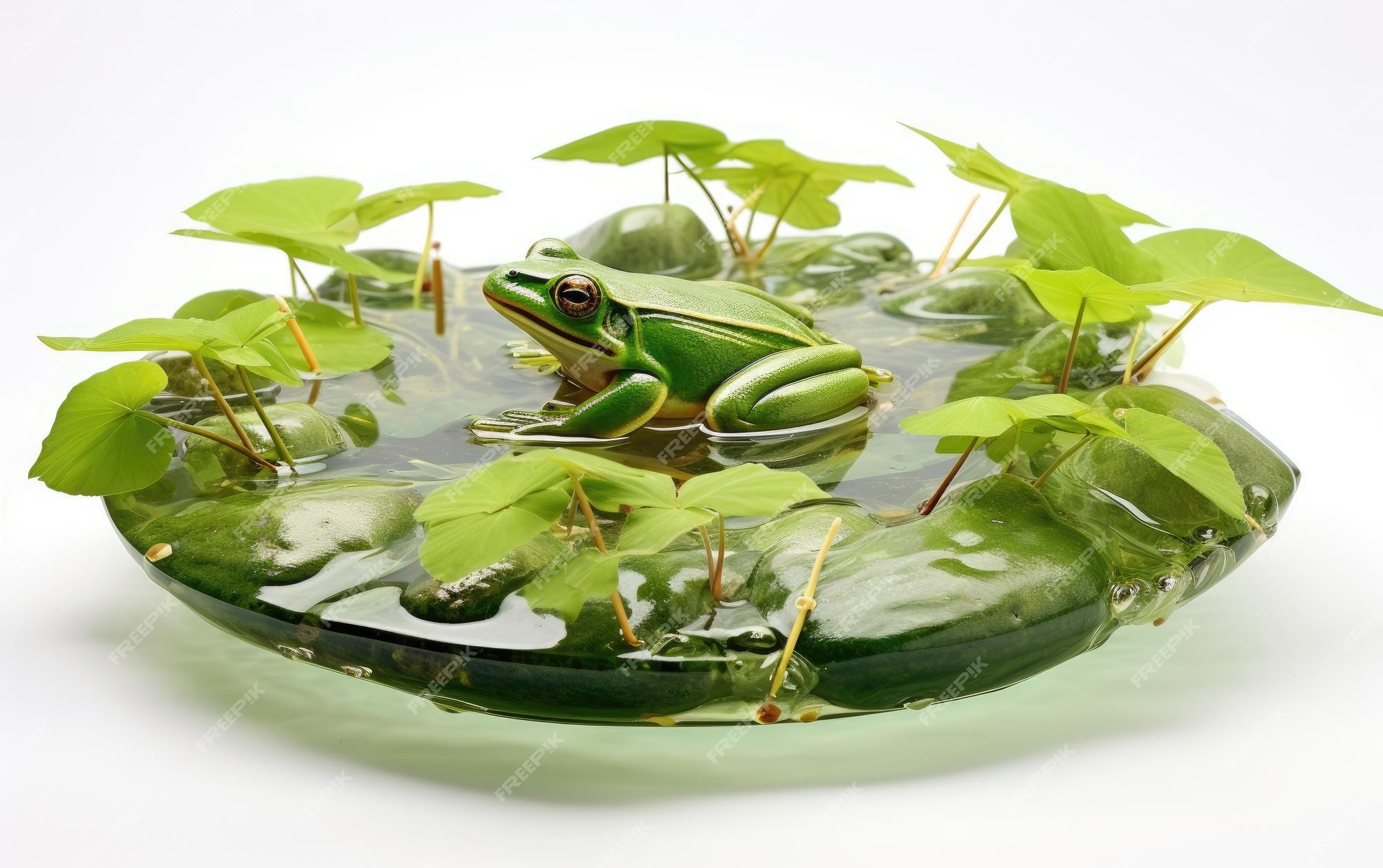 Premium AI Image | Aquatic Residence for Pet Frogs on White Background
