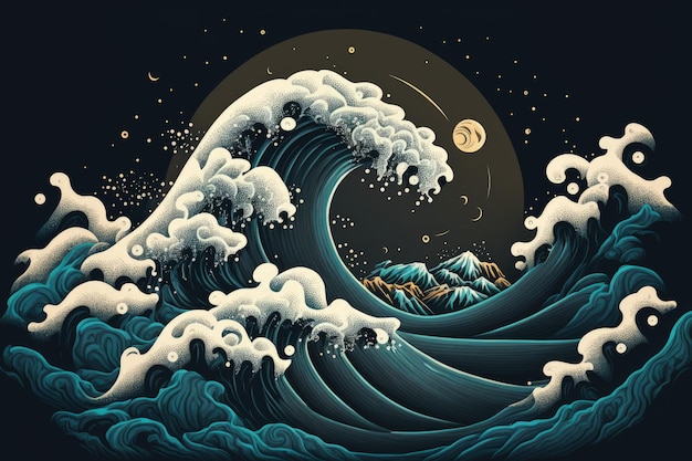 Aquatic wave with a dark background