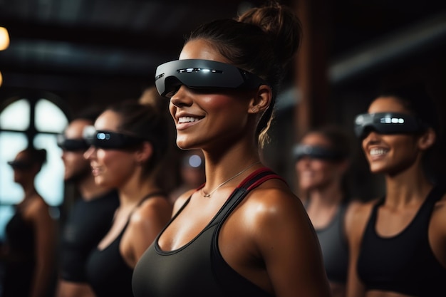 Ar bril fitness klasse begeleide oefeningen door virtuele instructeurs futurisme beeld