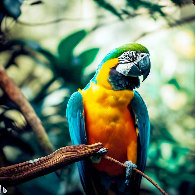 Ara vogel zittend op een boom in de jungle AI gegenereerd