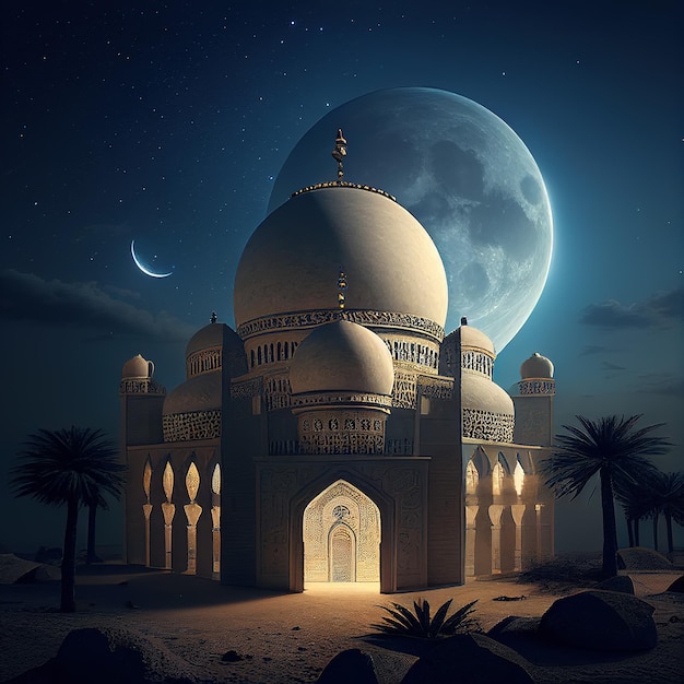 Arab architectural landscape under the starry sky