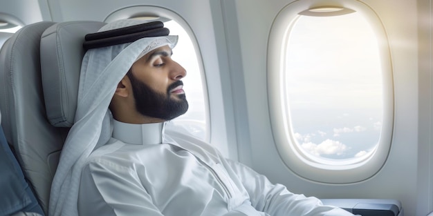 Arab businessman in a business jet Generative AI