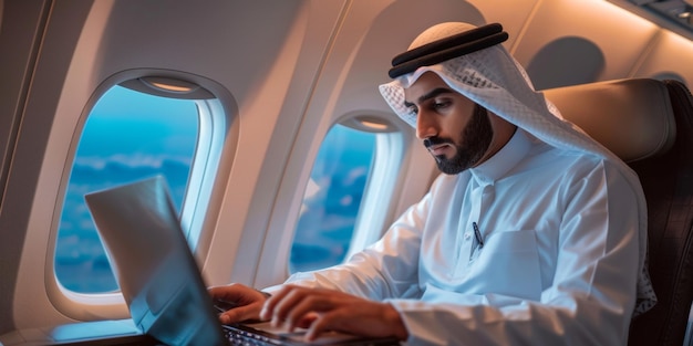 Arab businessman in a business jet Generative AI