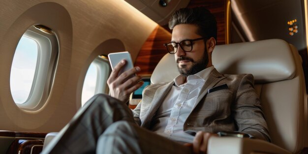 Arab businessman in a business jet Generative AI