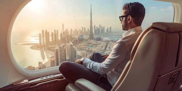 Arab businessman in a business jet Generative AI