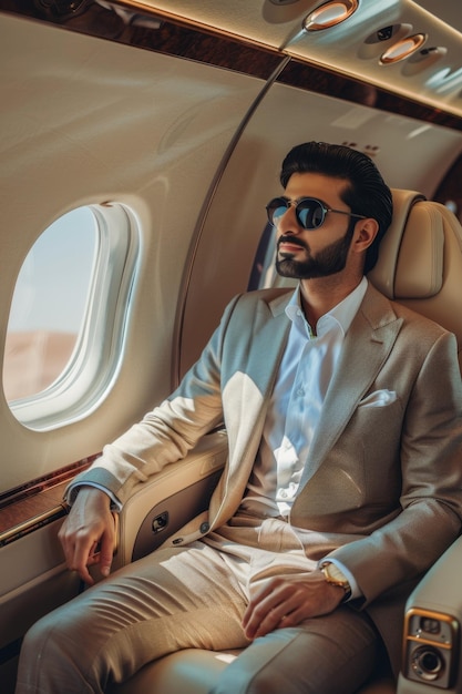 Arab businessman in a business jet Generative AI