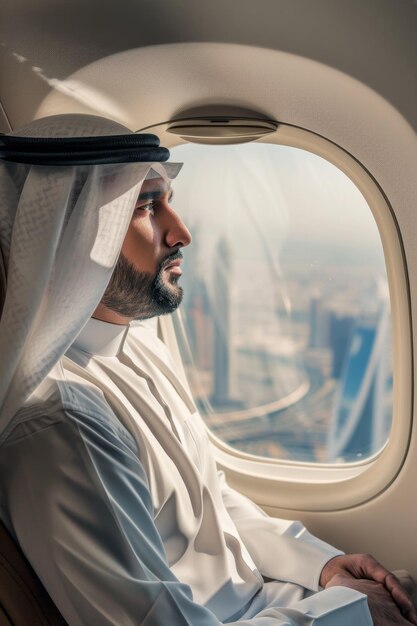 Arab businessman in a business jet Generative AI