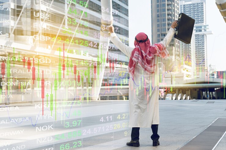 Arab businessman holding bag successful, good feeling