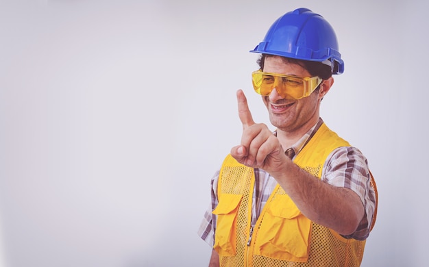 Arab engineer man wear blue cap safety helmet 