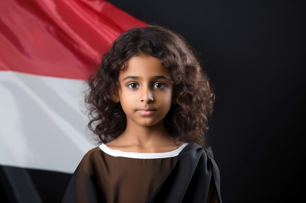 A arab girl in yemen flag background ai generative