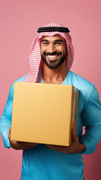 Arab man holding a box