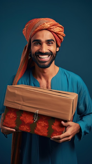 箱を持ったアラブ人男性