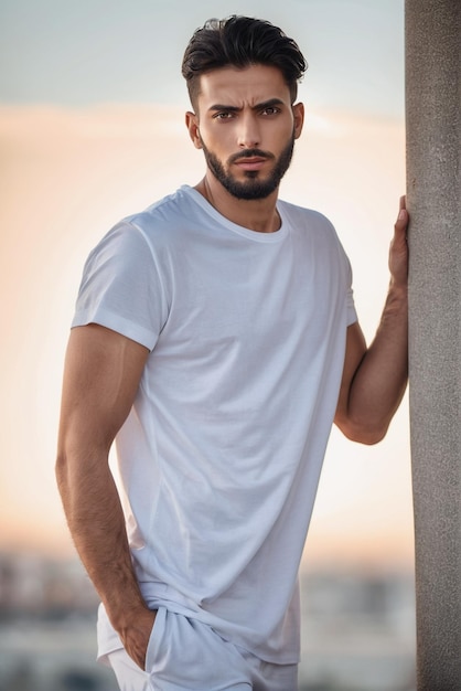 Arab man model wearing white tshirt oversized tshirt mockup white tshirt model for your design