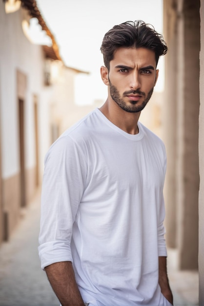 Модель арабского мужчины в белой рубашке с огромным размером рубашки макет белой рубочки модель для вашего дизайна