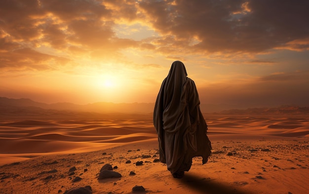 写真 広大な砂漠を観察するアラブ人生成 ai