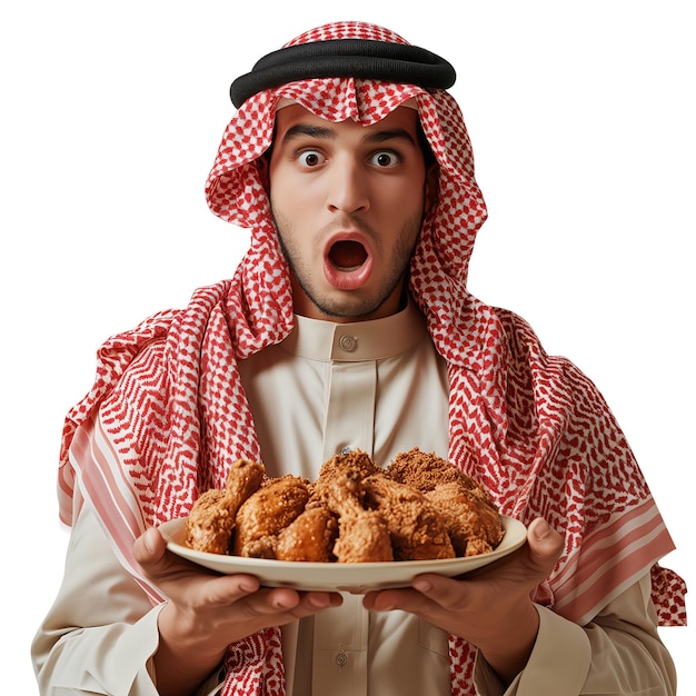 Arab Man Presenting Plate of Savory Chicken Wings Appetizing Meal