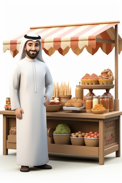 Arab man selling food at a market stall