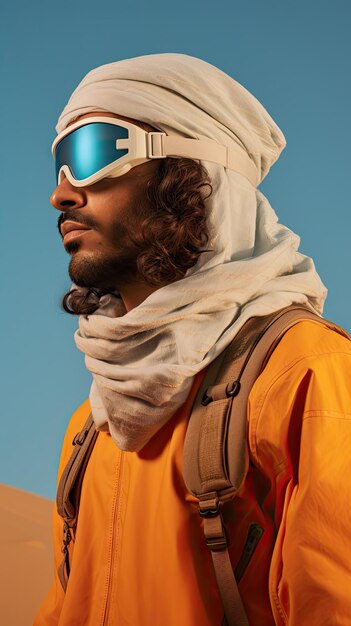 Photo arab man wearing desert goggle glasses