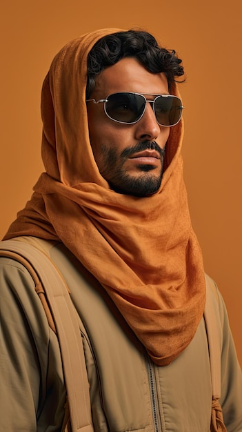 Foto uomo arabo che indossa occhiali da sole del deserto