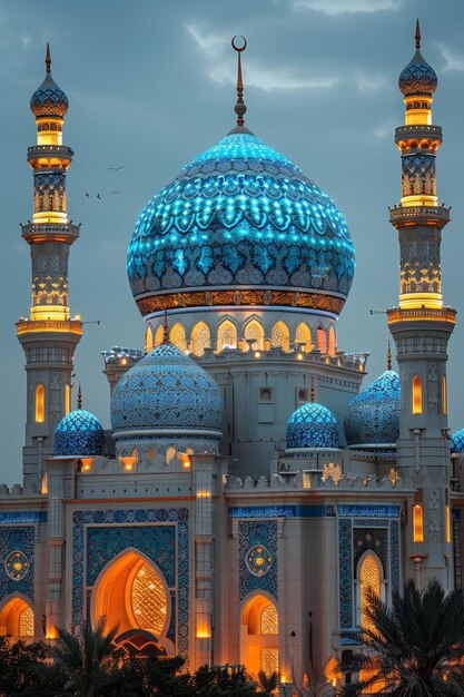 the Arab mosque in the evening lights Eid aladha The Feast of Sacrifice