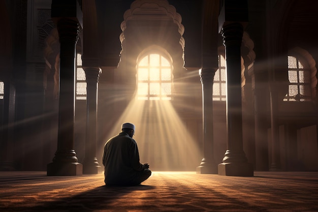 Arab Muslim man praying in a mosque