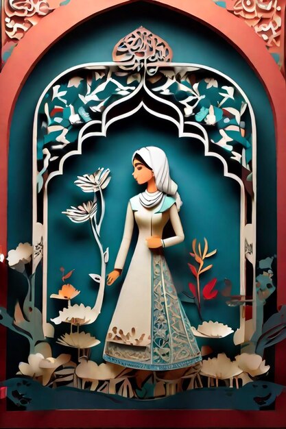 arab woman 3d paper cutout