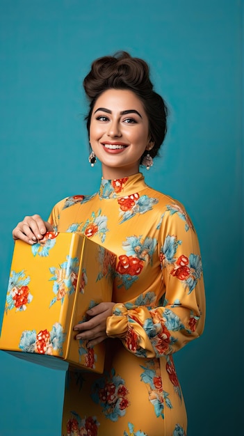 Arab woman holding a box