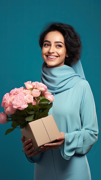 Arab woman holding a box