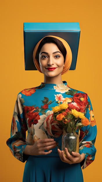 Photo arab woman holding a box