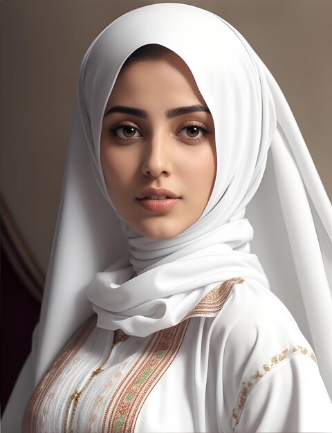 Foto una donna araba con un abito bianco